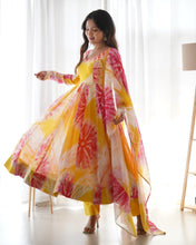 Load image into Gallery viewer, Yellow Color Pure Organza Silk Printed Full Stitched Anarkali Frock Set
