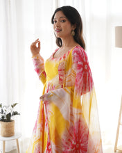 Load image into Gallery viewer, Yellow Color Pure Organza Silk Printed Full Stitched Anarkali Frock Set
