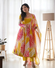 Load image into Gallery viewer, Yellow Color Pure Organza Silk Printed Full Stitched Anarkali Frock Set
