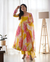 Load image into Gallery viewer, Yellow Color Pure Organza Silk Printed Full Stitched Anarkali Frock Set
