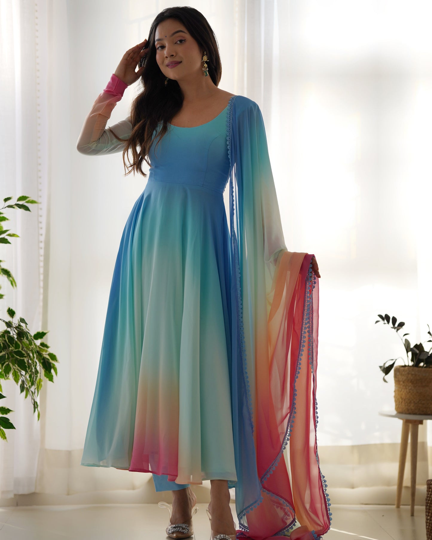 Pure Soft Georgette Multicolor Full Stitched Anarkali Gown For Girls Wear