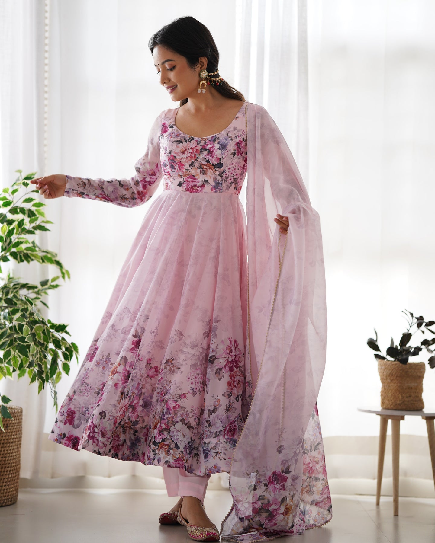 Pink Organza Silk Anarkali Gown