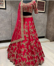 Load image into Gallery viewer, Entrancing Rani Pink Color Silk Satin Embroidered Work Lehenga Choli For Bridal Wear
