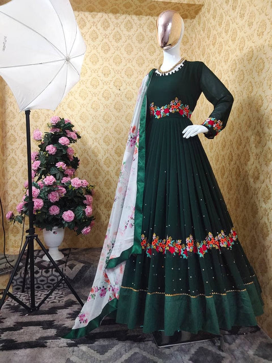 Jazzy Bottle Green Color Georgette Embroidered Work Wedding Wear Salwar Suit