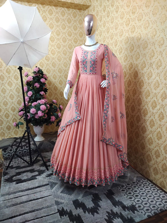 Peach Color Party Wear Georgette Embroidered Work Salwar Suit