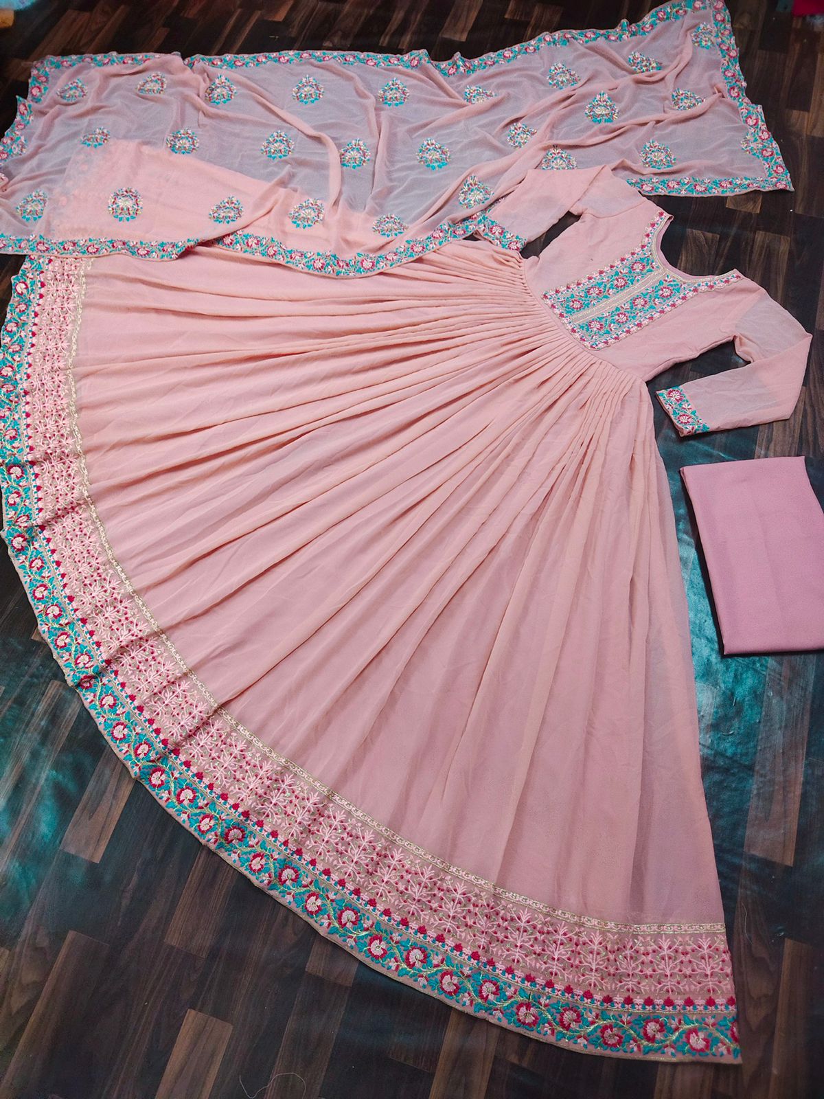 Peach Color Party Wear Georgette Embroidered Work Salwar Suit