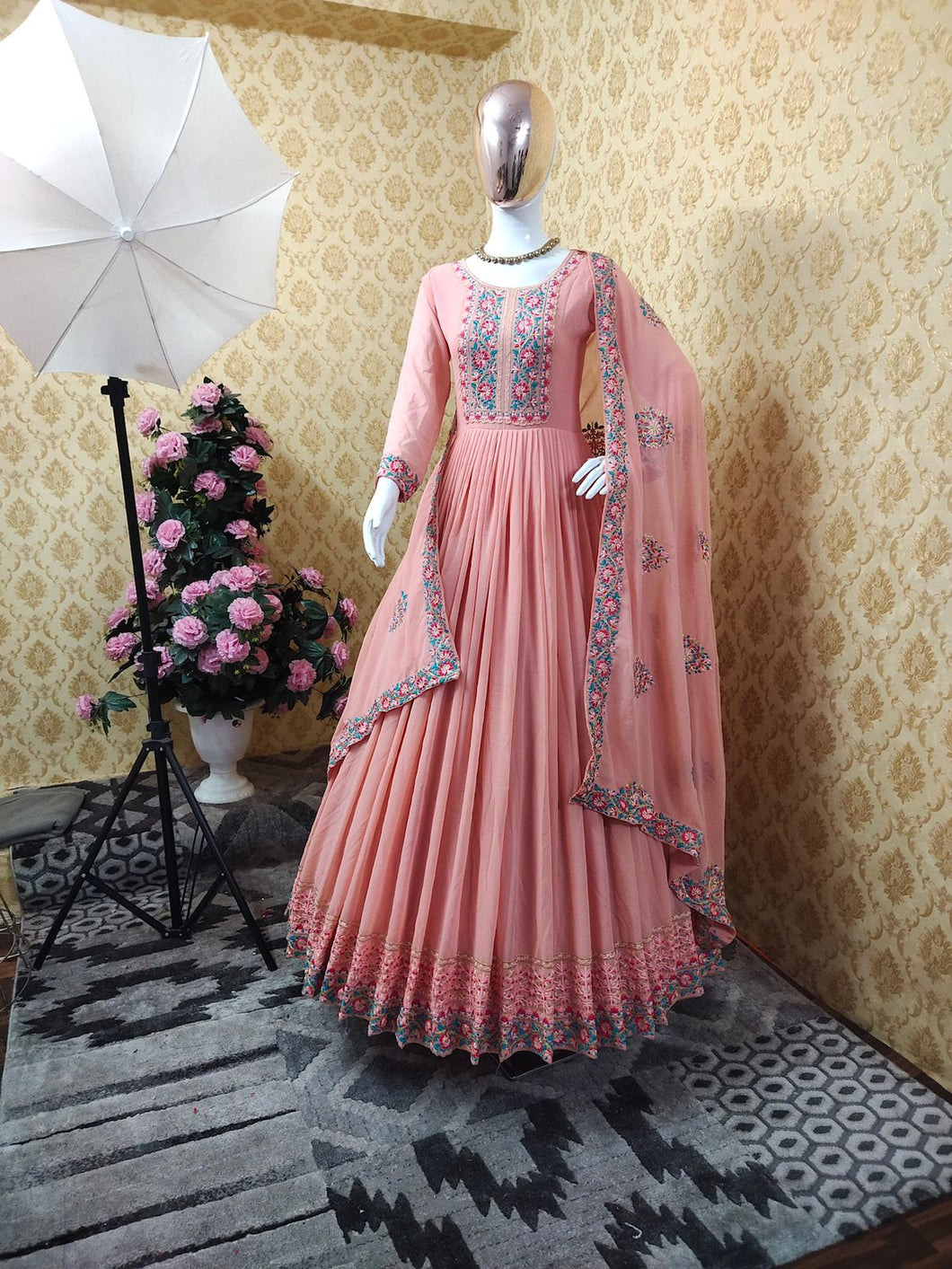 Hot Pink Gown Anarkali Sequins Work Suit Long Mexi Dress Designer Salwar  kameez | eBay