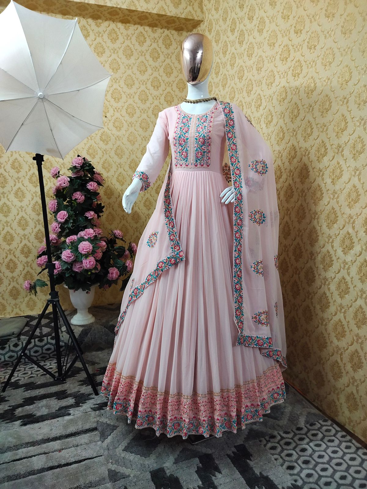 Staggering Pink Color Georgette Occasion Wear Embroidered Work Salwar Suit Design