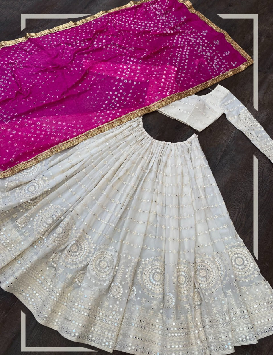 Striking Off White Color Party Wear Georgette Mirror Work Lehenga Choli