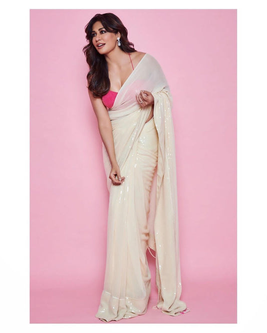 Wedding Wear White Color Georgette Sequence Work Saree