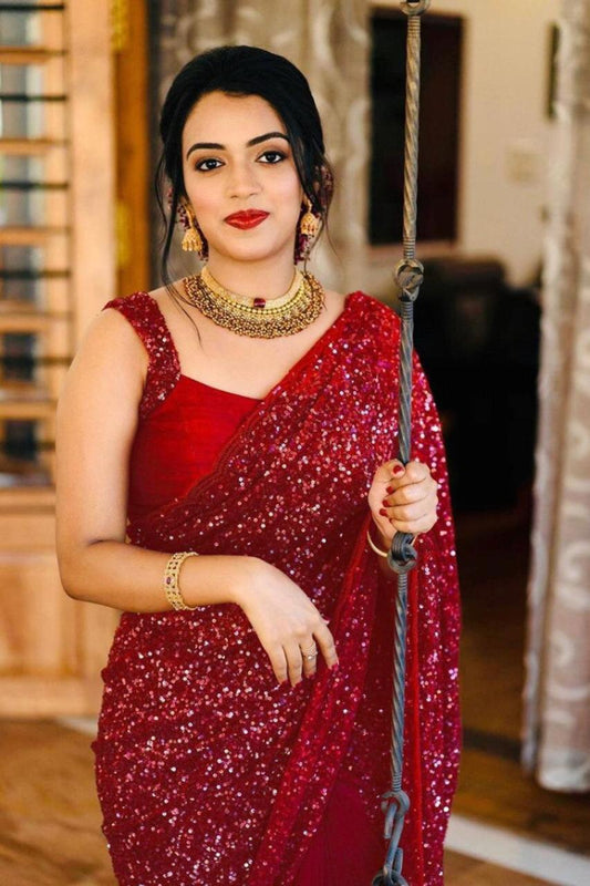 Classic Georgette Heavy Sequence Work Saree Blouse Online For Wedding Wear