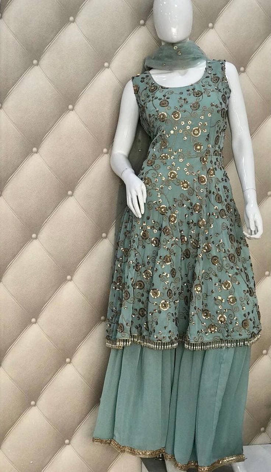 Wonderful Grey Color Sequence Work Georgette Salwar Suit For Occasion Wear