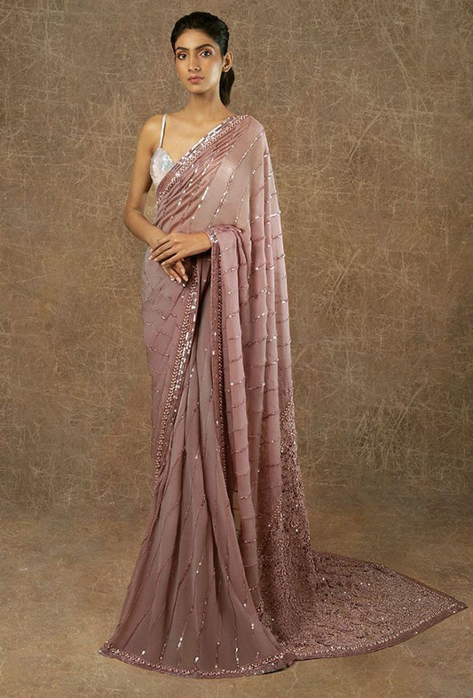 Striking Baby Pink Color Georgette Sequence Work Saree Blouse For Function Wear