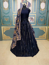 Load image into Gallery viewer, Amazaballs Navy Blue Color Phantom Silk Embroidered Work Lehenga Choli For Wedding Wear
