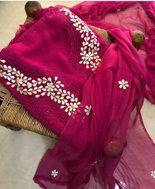 Attractive Red Color Georgette Chine Stitched Suit For Wedding Wear