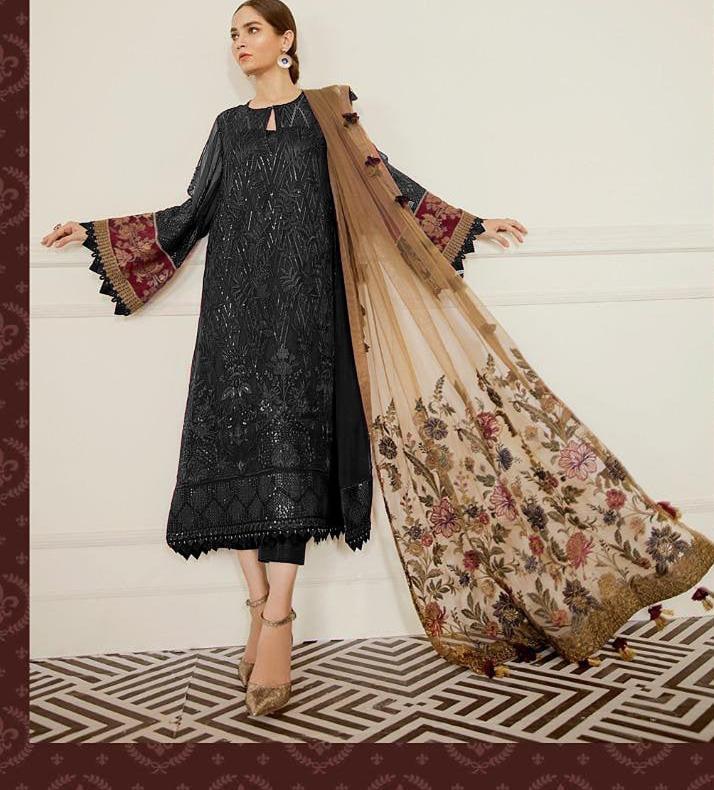 Delightful Black Color Embroidered Work Georgette Salwar Suit For Women