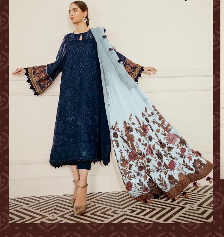 Party Wear Navy Blue Color Designer Embroidered Sequence Work Georgette Salwar Suit