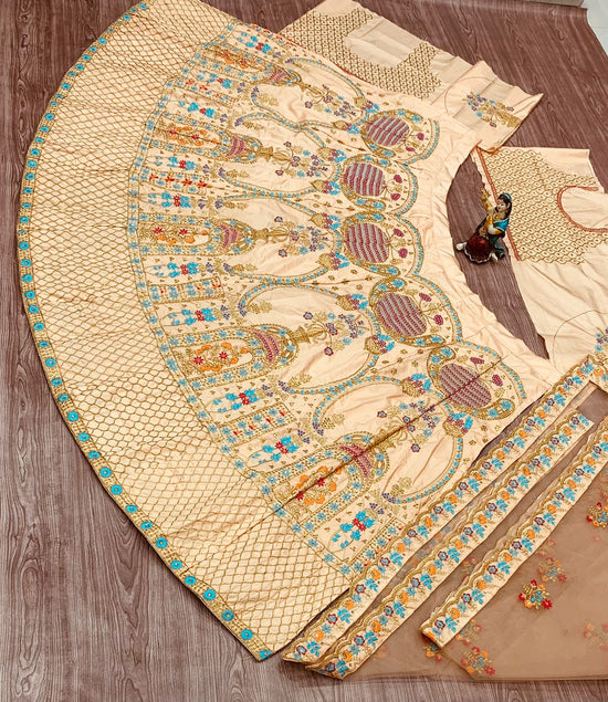 Unbelivable Cream Color Wedding Wear Silk Embroidered Work Lehenga Choli