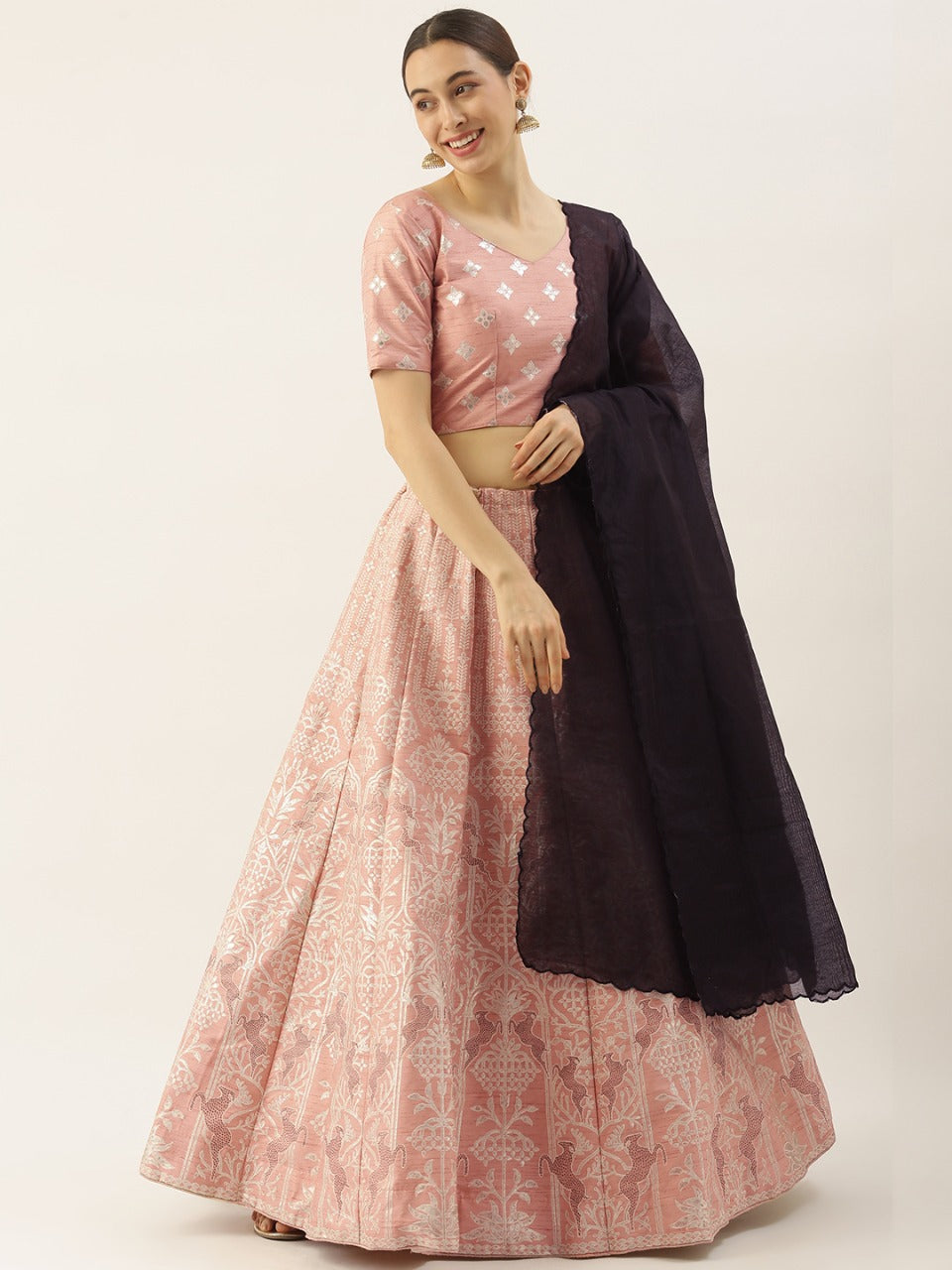 Impressive Peach Color Wedding Wear Silk Zari Work Lehenga Choli