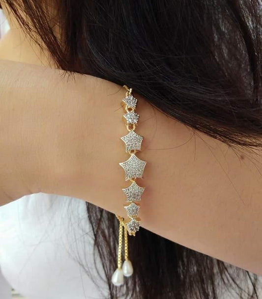 Amazing White Color Diamond Artificial Golden Bracelet