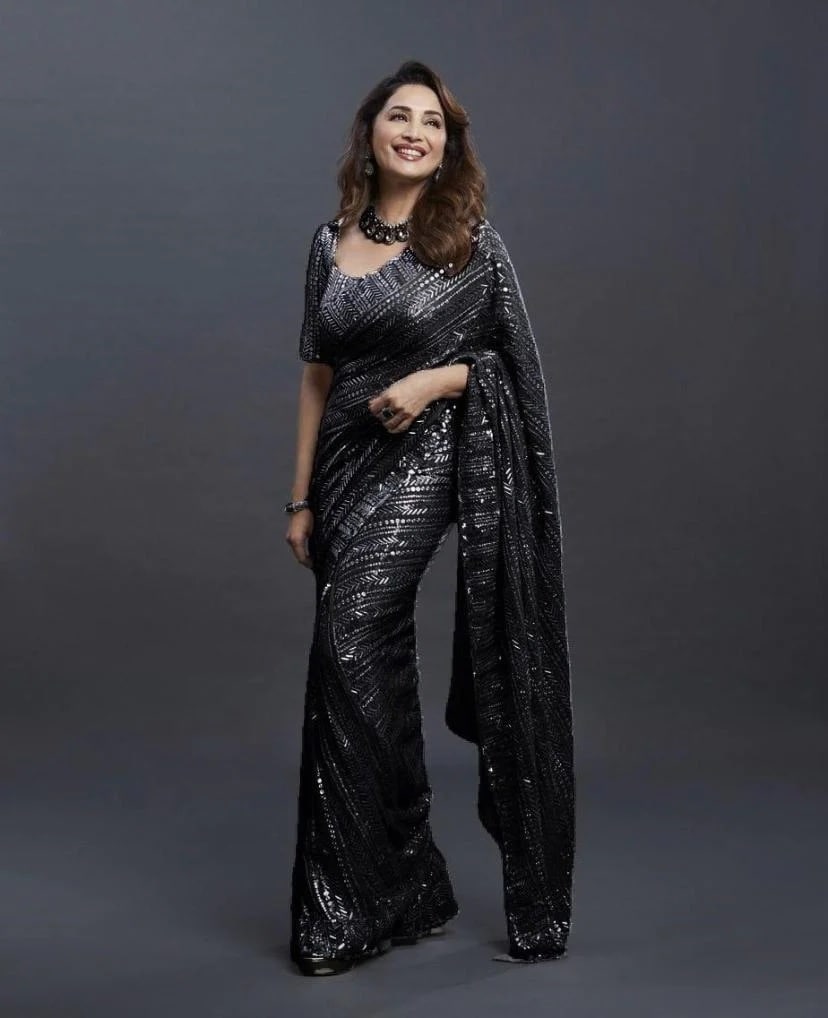 Amazable Function Wear Black Color Georgette Madhuri Saree With Sequence Work
