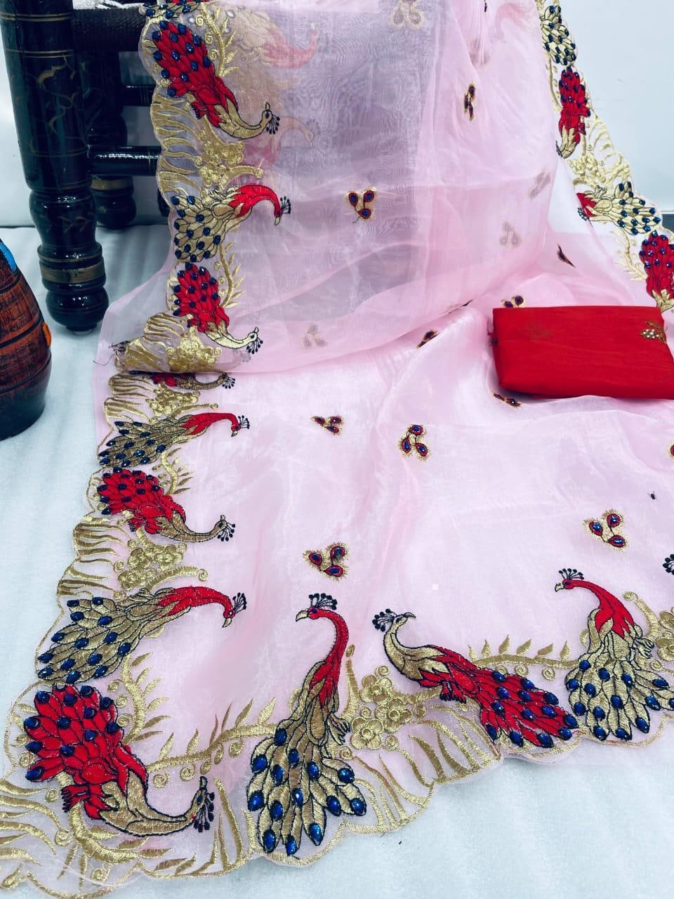 Gorgeous Function Wear Baby Pink Color Organza Saree