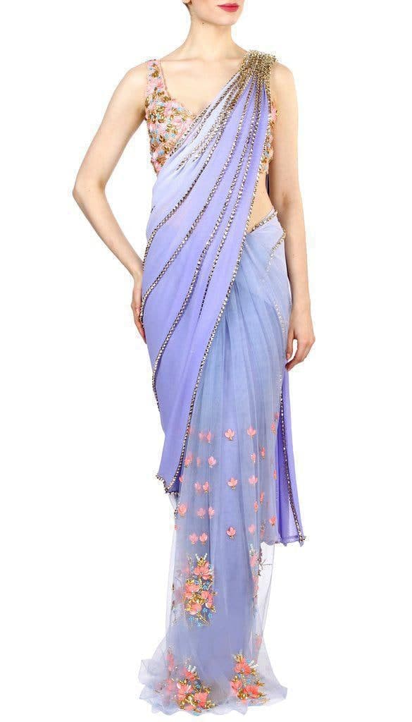Charming Light Blue Color Indian Wear Georgette Sequence Work Saree Blouse