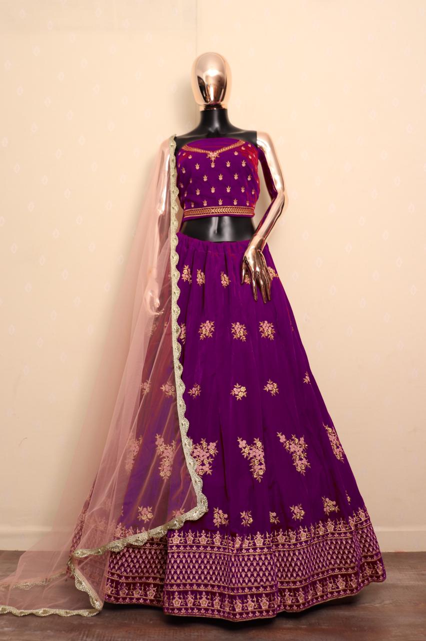 Groovy Violet Color Festive Wear Velvet Design Embroidered Work Lehenga Choli