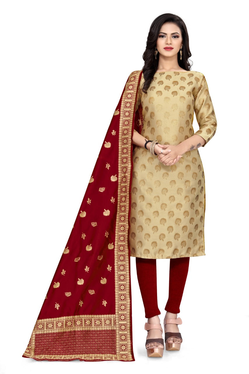 Imperial Cream Color Wedding Wear Banarasi Silk Jacquard Weaving Work Salwar Suit