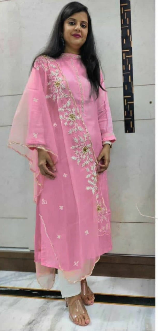 Exclusive Pink Color Party Wear Cotton Khatli Moti Work Salwar Suit