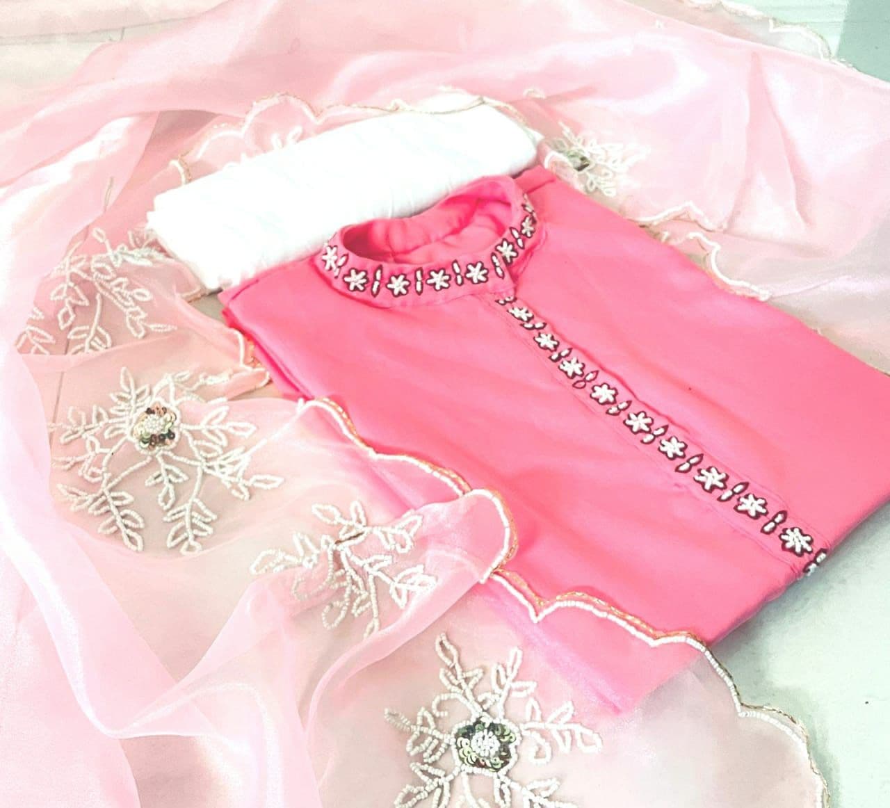 Exclusive Pink Color Party Wear Cotton Khatli Moti Work Salwar Suit