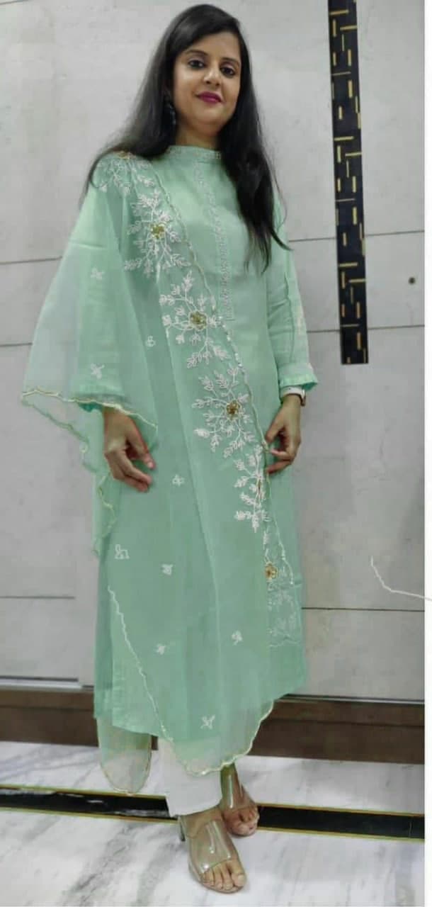 Stunning Sea Green Color Function Cotton Moti Hand Work Salwar Suit For Women