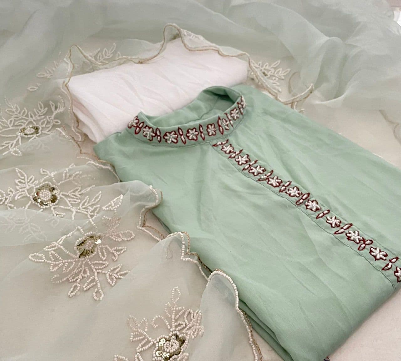 Stunning Sea Green Color Function Cotton Moti Hand Work Salwar Suit For Women