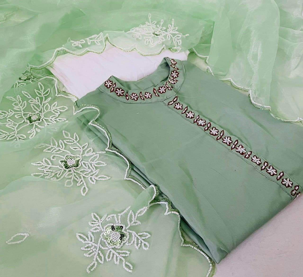 Elegant Sea Green Color Function Wear Cotton Moti Khatli Work Salwar Suit