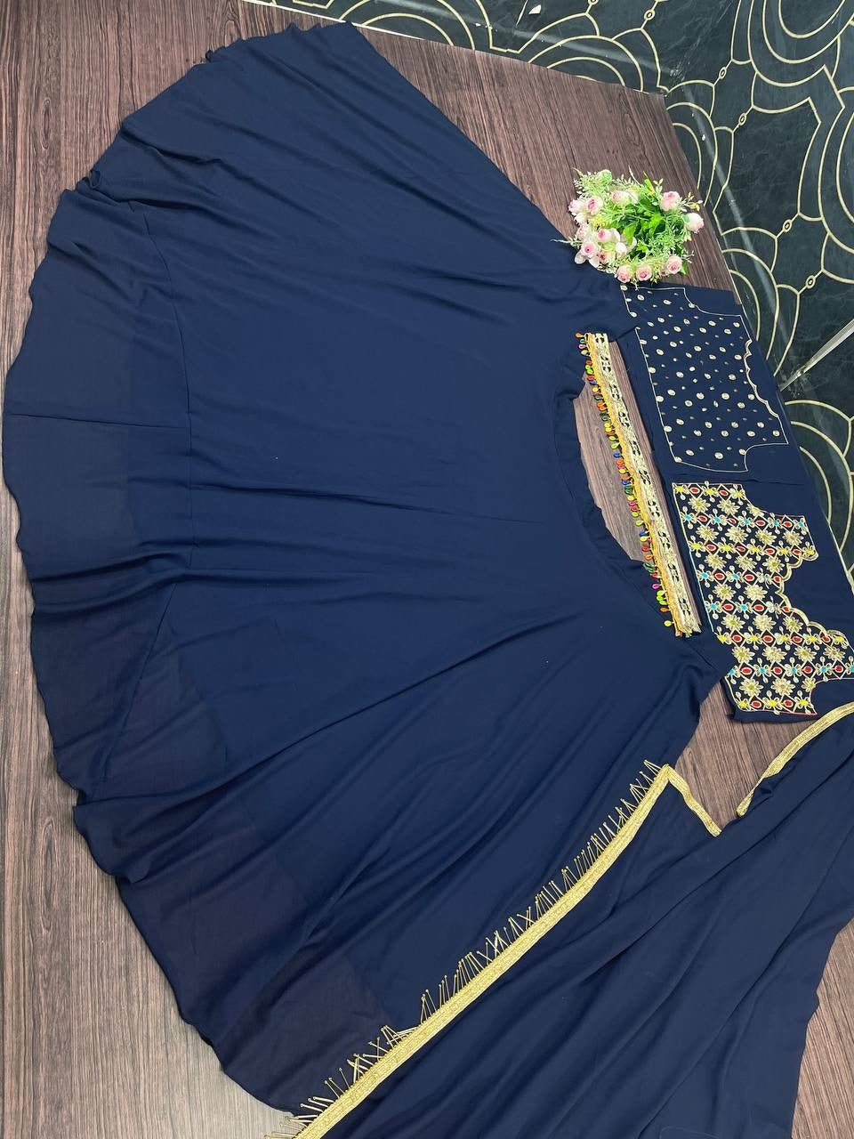 Striking Blue Color Festive Wear Georgette Designer Embroidered Work Lehenga Choli