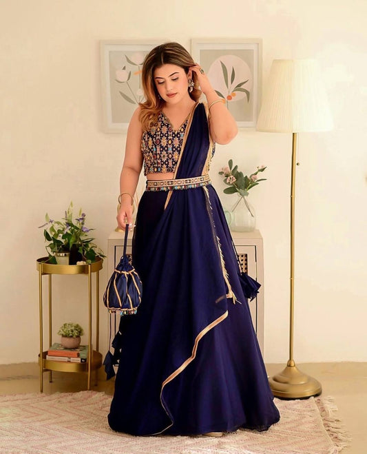 Striking Blue Color Festive Wear Georgette Designer Embroidered Work Lehenga Choli