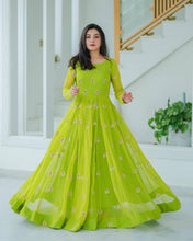 Load image into Gallery viewer, Hypnotic Green Color Georgette Embroidered Work Pant Kurti For Party Wear
