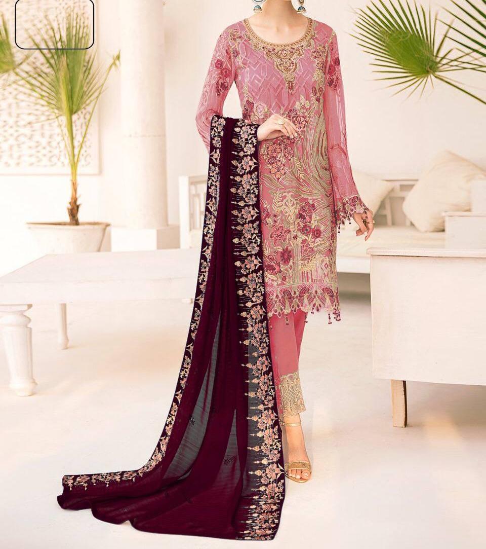 Prodigious Pink Color Georgette Sequence Work Party Wear Salwar Suit