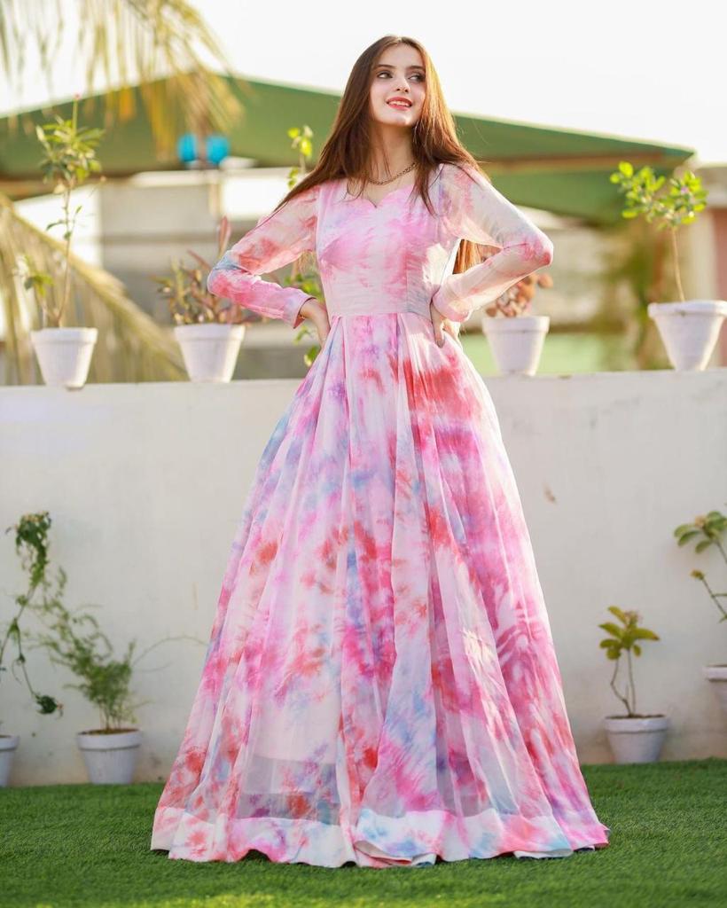 Giambattista Valli Long Sleeve Floral Print Silk Georgette Gown |  Bloomingdale's