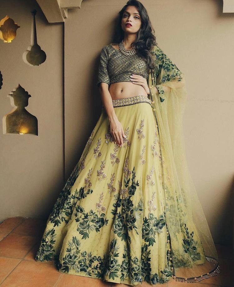 Lovable Green Color Latest Georgette Fancy Chine Embroidered Work Lehenga Choli For Wedding Wear