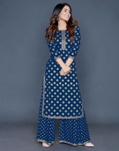 Load image into Gallery viewer, Graceful Blue Color Casual Wear Rayon Printed Plazo Kurti
