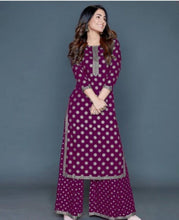 Load image into Gallery viewer, Elegant Magenta Color Rayon Printed Plazo Kurti For Women
