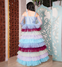 Load image into Gallery viewer, Gorgeous Multi Color Ready Made Georgette Ruffle Design Party Wear Gown
