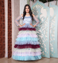 Load image into Gallery viewer, Gorgeous Multi Color Ready Made Georgette Ruffle Design Party Wear Gown
