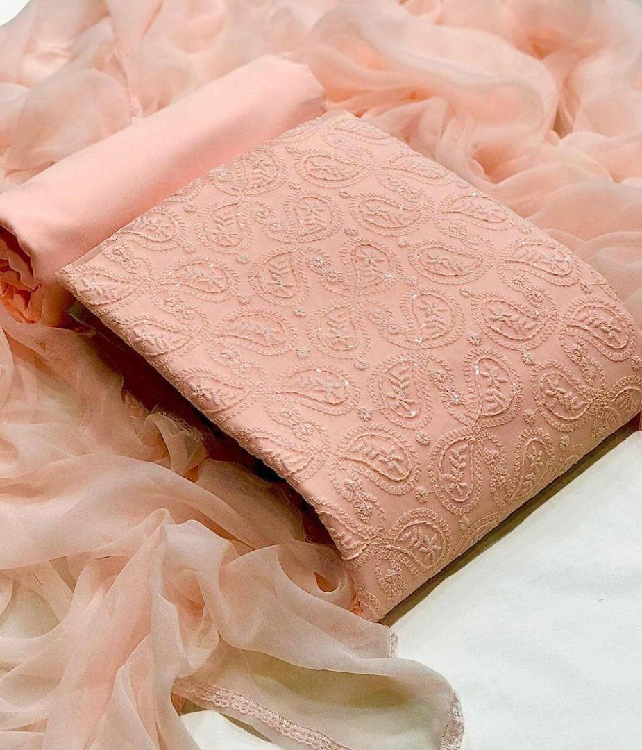 Wonderful Chiffon Casual Wear Beautiful Embroidered Work Salwar Suit For Women Design