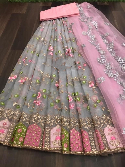 Pretty Diamond Cut Work Organza Wedding Wear Lehenga Choli