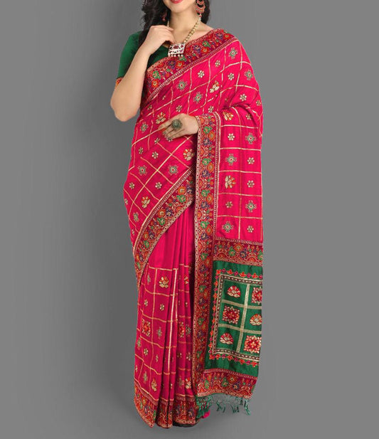 Adorable Two Tone Silk Embroidered Jacquard Work Saree Blouse For Women