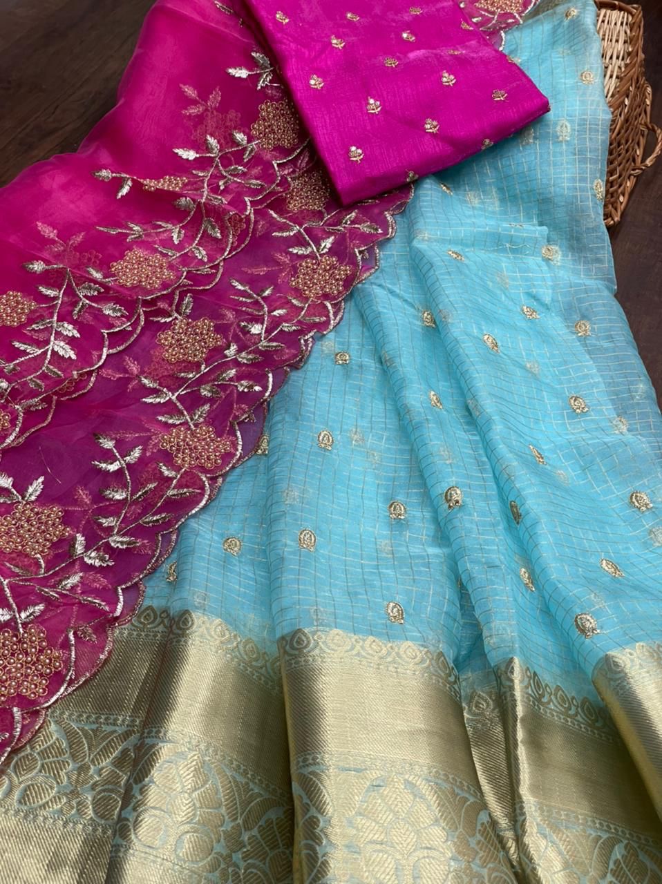 Colorful Weaving Chex Art Silk Embroidered Lehenga