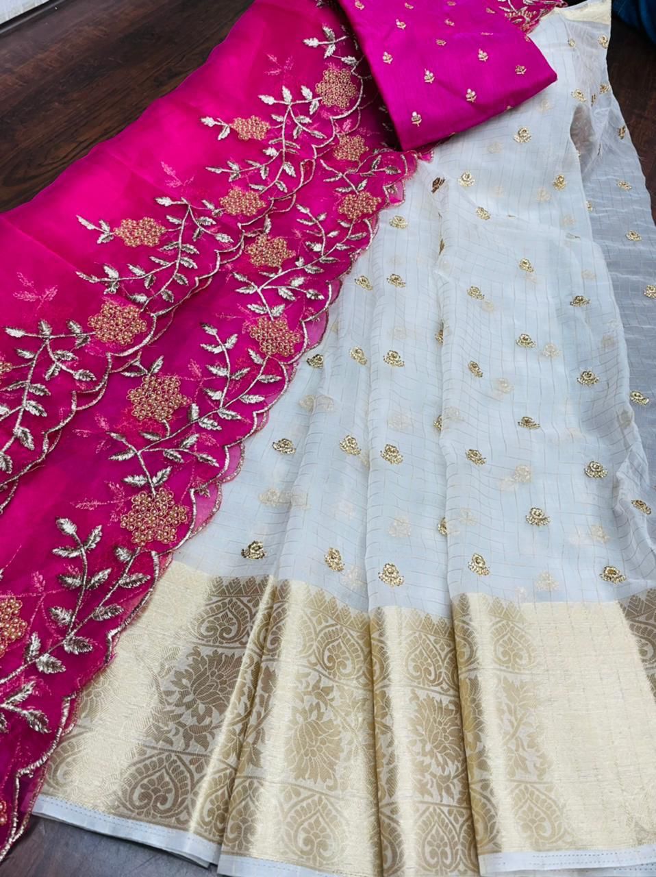 Colorful Weaving Chex Art Silk Embroidered Lehenga