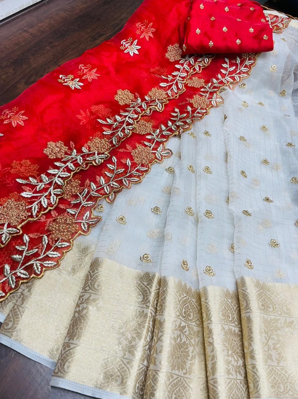 Colorful Weaving Chex Art Silk Embroidered Lehenga